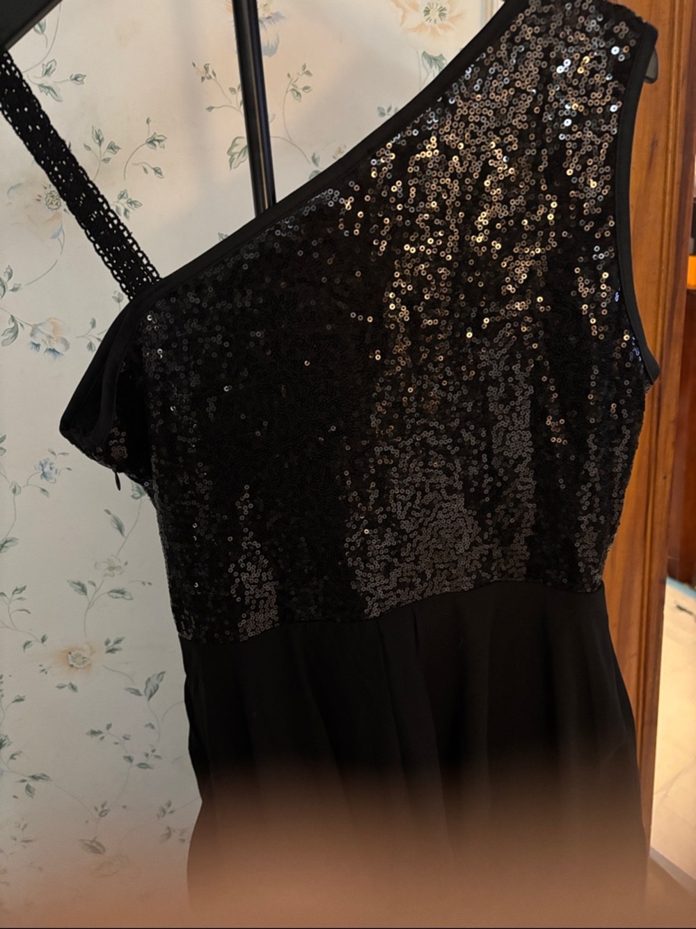 Black One-Shoulder Sequin Maxi Dress